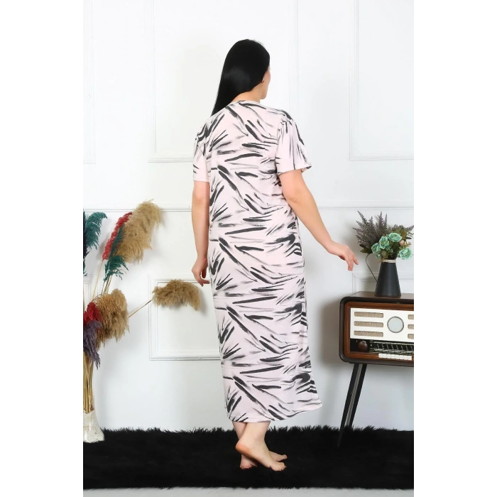 Moda Kadın Büyük Beden Kısa Kol Krem Anne Gecelik