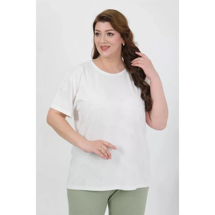 Moda Kadın Büyük Beden Kısa Kol Penye Pijama Takımı Beyaz