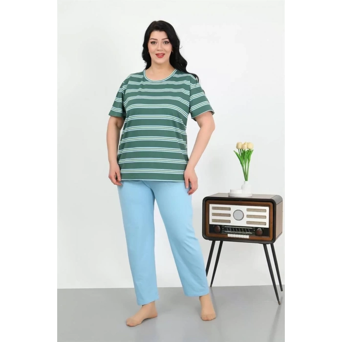 Moda Kadın Büyük Beden Kısa Kol Penye Pijama Takımı Petrol