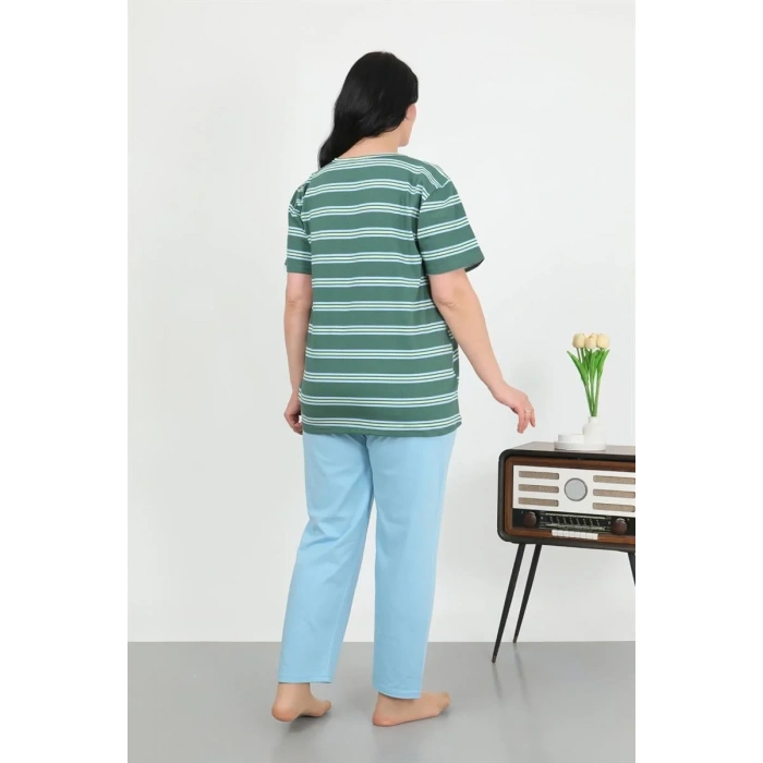 Moda Kadın Büyük Beden Kısa Kol Penye Pijama Takımı Petrol