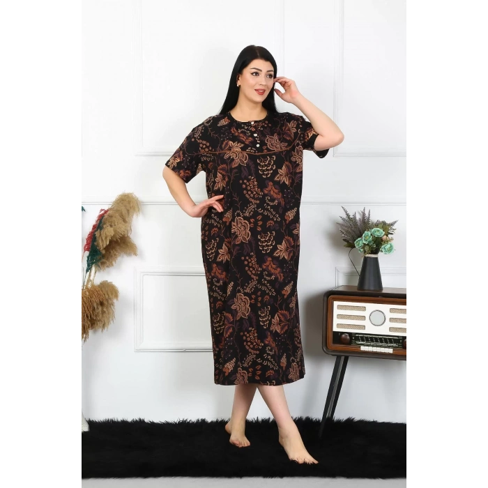 Moda Kadın Büyük Beden Kısa Kol Siyah Anne Gecelik