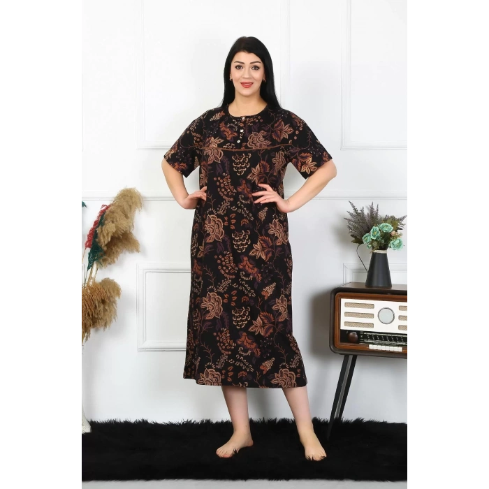 Moda Kadın Büyük Beden Kısa Kol Siyah Anne Gecelik