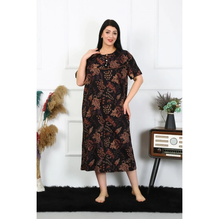 Moda Kadın Büyük Beden Kısa Kol Siyah Anne Gecelik