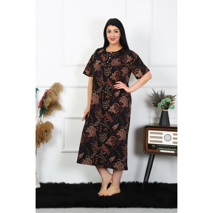 Moda Kadın Büyük Beden Kısa Kol Siyah Anne Gecelik