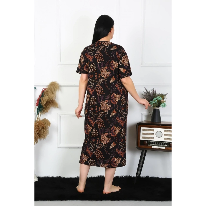 Moda Kadın Büyük Beden Kısa Kol Siyah Anne Gecelik