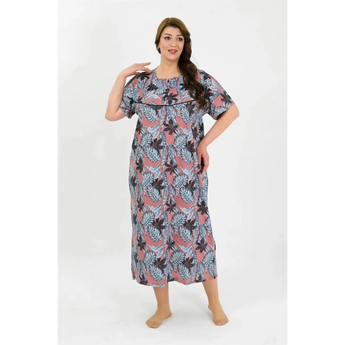Moda Kadın Büyük Beden Kısa Kol Somon Anne Gecelik