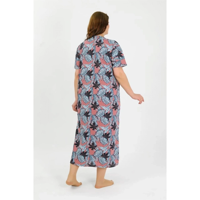 Moda Kadın Büyük Beden Kısa Kol Somon Anne Gecelik
