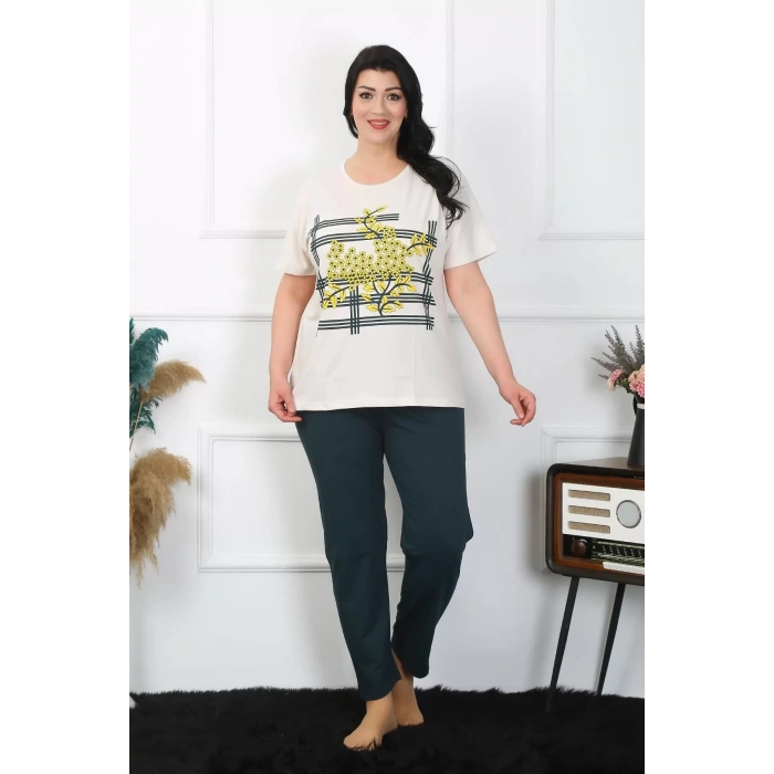 Moda Kadın Büyük Beden Krem Pijama Takımı