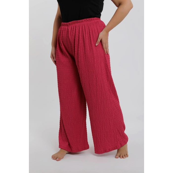 Moda Kadın Büyük Beden Mercan Rengi Rahat Kesim Baggy Tek Alt