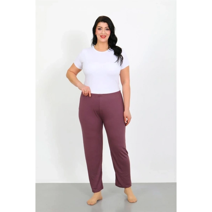 Moda Kadın Büyük Beden Mürdüm Tek Alt Pijama