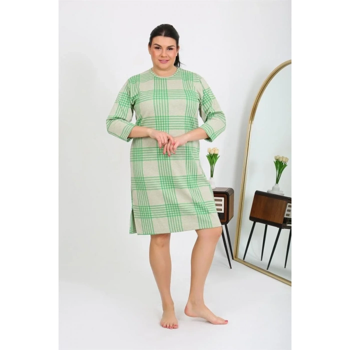 Moda Kadın Büyük Beden Penye Gecelik Ev Elbisesi Yeşil
