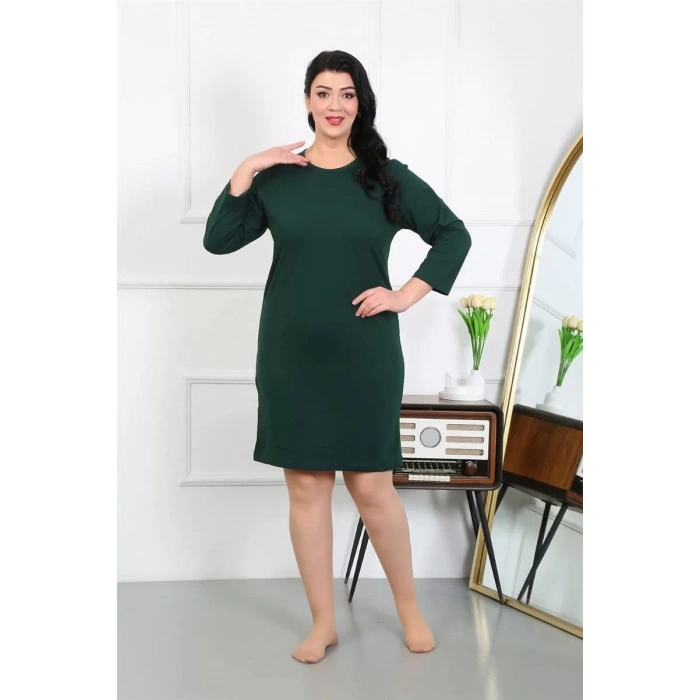 Moda Kadın Büyük Beden Penye Gecelik Ev Elbisesi Zümrüt Yeşili