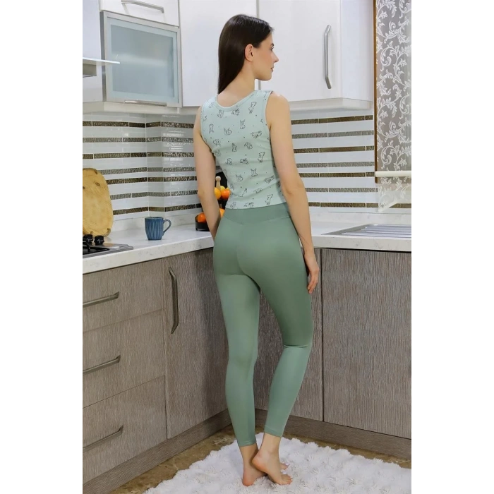 Moda Kadın Crop Büstiyer Tayt Alt Üst Takım SuYeşili