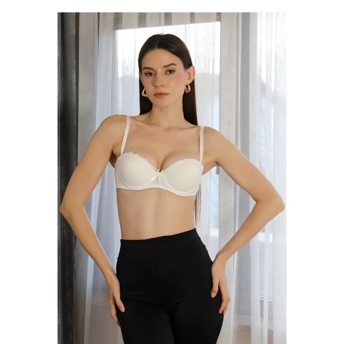 Moda Kadın Destekli Balenli Straplez Sütyen  Ekru
