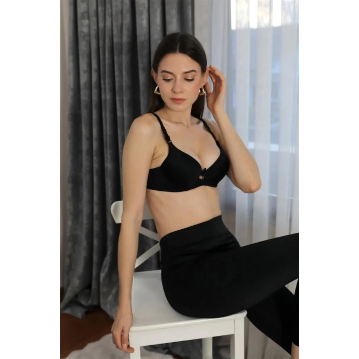 Moda Kadın Destekli Balenli Sütyen Siyah