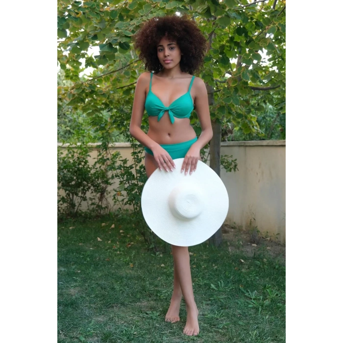 Moda Kadın Destekli Fiyonklu Alt Üst Yeşil Bikini Takım