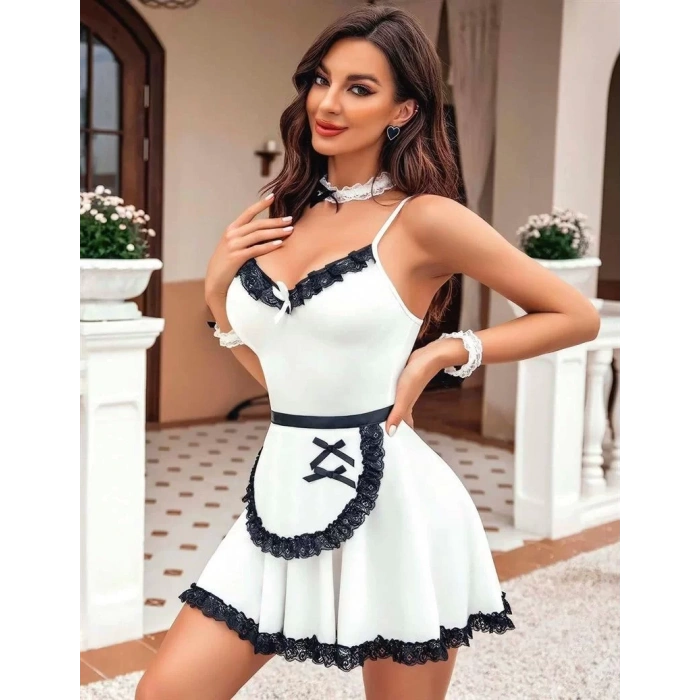 Moda Kadın Fantezi Kostüm Takım Beyaz