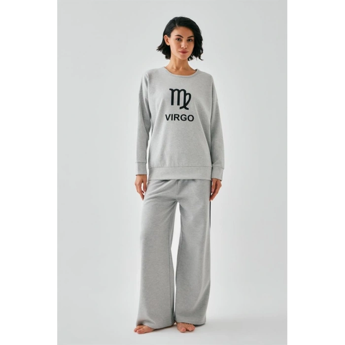 Moda Kadın Gri Başak Burcu Oversize 2 İplik Eşofman Ev Giyim Takımı