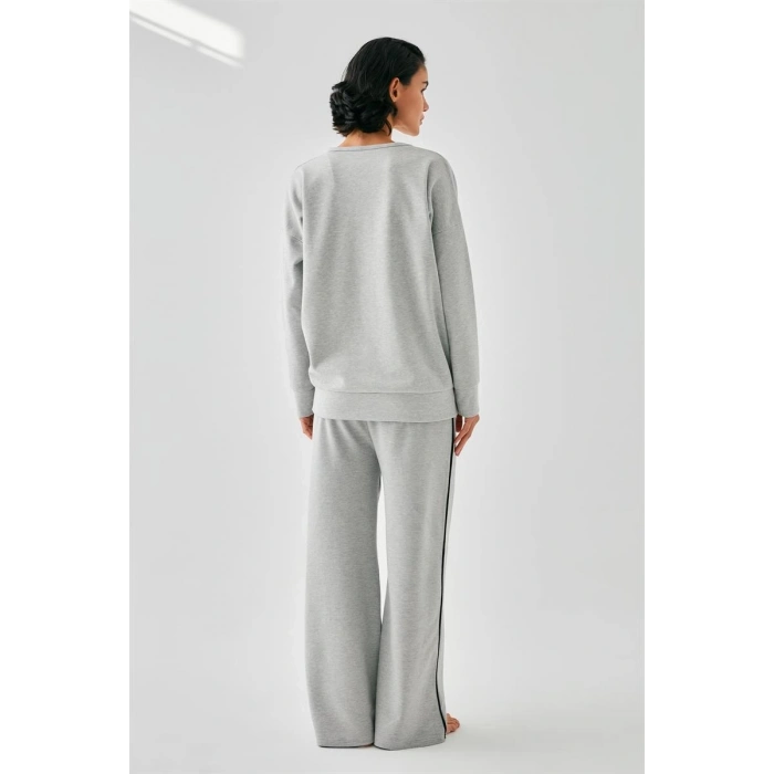 Moda Kadın Gri Manifest Oversize 2 İplik Eşofman Ev Giyim Takımı