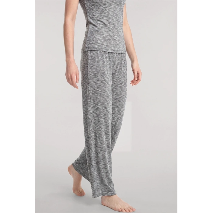 Moda Kadın Gri V Yaka Yumuşak Dokulu Pijama Takımı Rahat Günlük Ev Giyim Seti