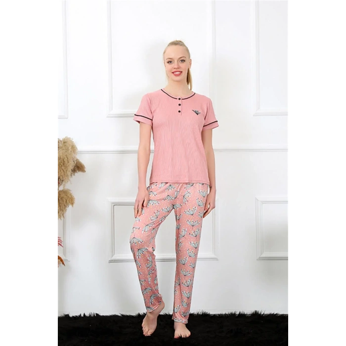 Moda Kadın Gül Kurusu Kısa Kol Pijama Takım