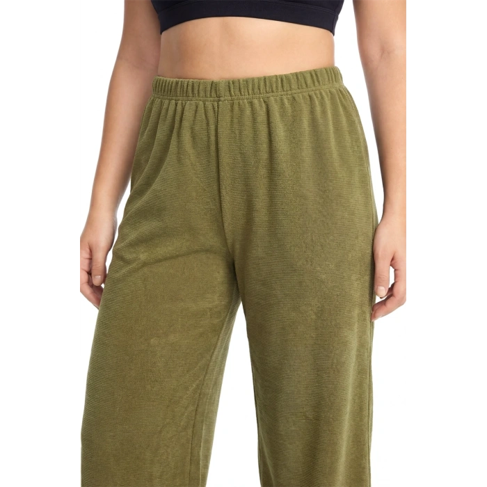 Moda Kadın Haki Dokulu Büyük Beden Cepli Pijama Altı