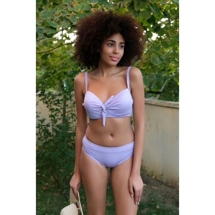 Moda Kadın İçi Boş Fiyonklu Kaplı Lila Alt Üst Bikini Takım