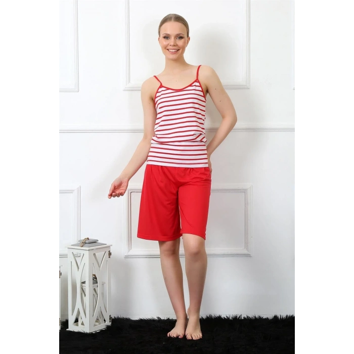 Moda Kadın İp Askılı Kapri Takım Kırmızı