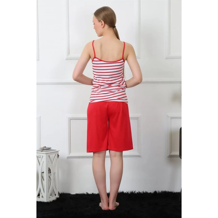 Moda Kadın İp Askılı Kapri Takım Kırmızı