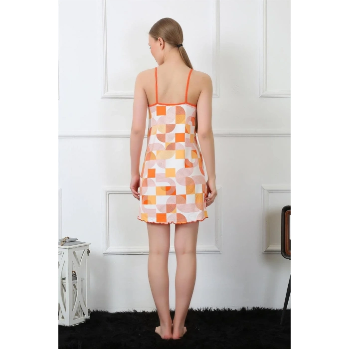 Moda Kadın İp Askılı Penye Gecelik Turuncu