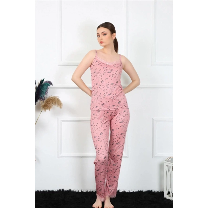 Moda Kadın İp Askılı Pudra Pijama Takım