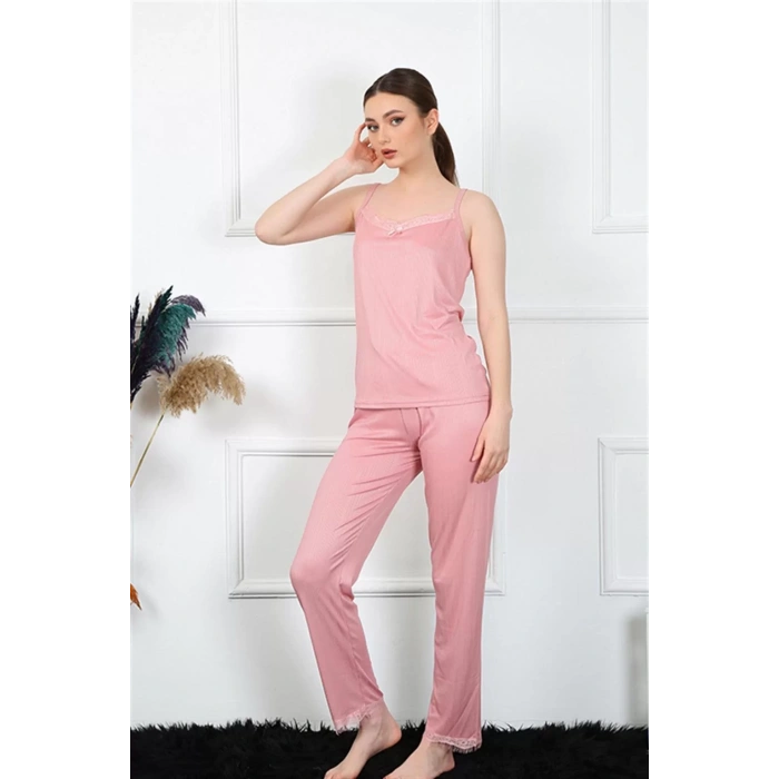 Moda Kadın İp Askılı Somon Pijama Takım