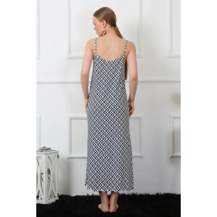 Moda Kadın İp Askılı Uzun Gecelik Lacivert