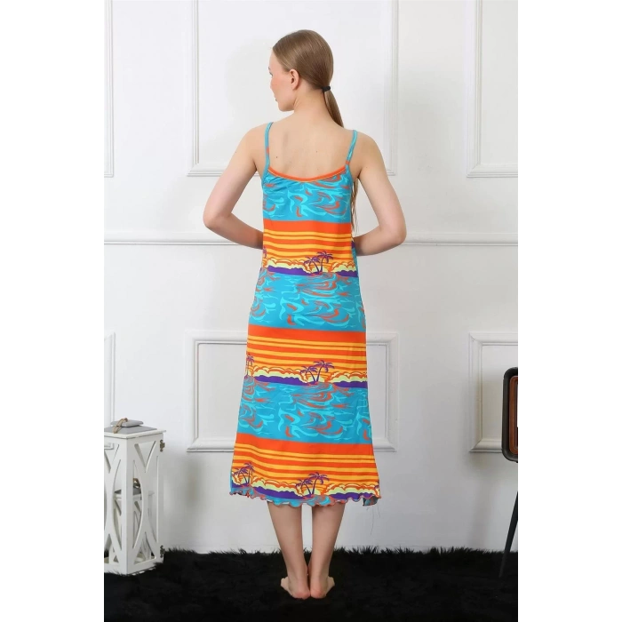 Moda Kadın İp Askılı Uzun Gecelik Mavi