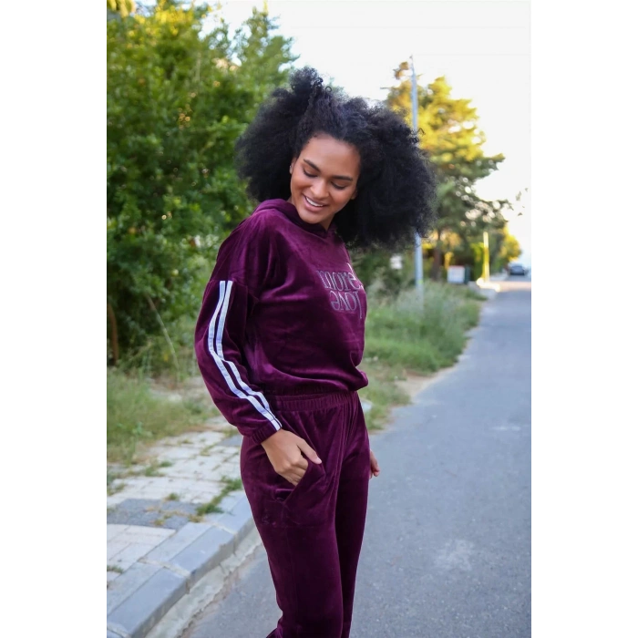 Moda Kadın Kadife Eşofman Takım Bordo