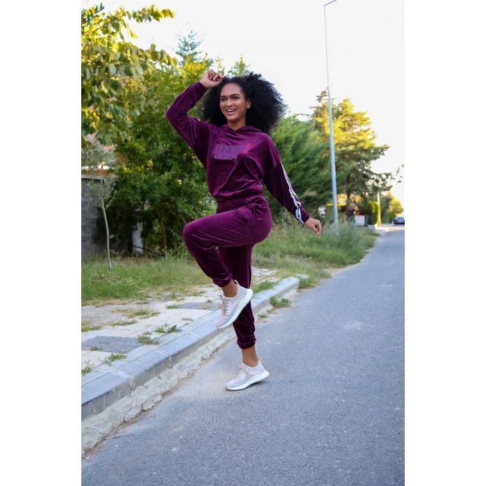 Moda Kadın Kadife Eşofman Takım Bordo