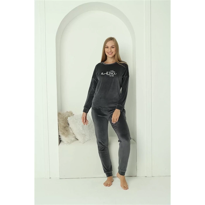 Moda Kadın Kadife Füme Pijama Takım