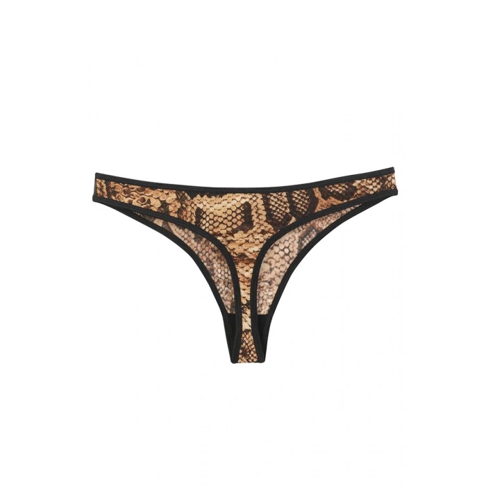 Moda Kadın Kahverengi Yılan Desenli 2li Tanga Slip