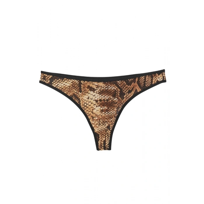 Moda Kadın Kahverengi Yılan Desenli 2li Tanga Slip