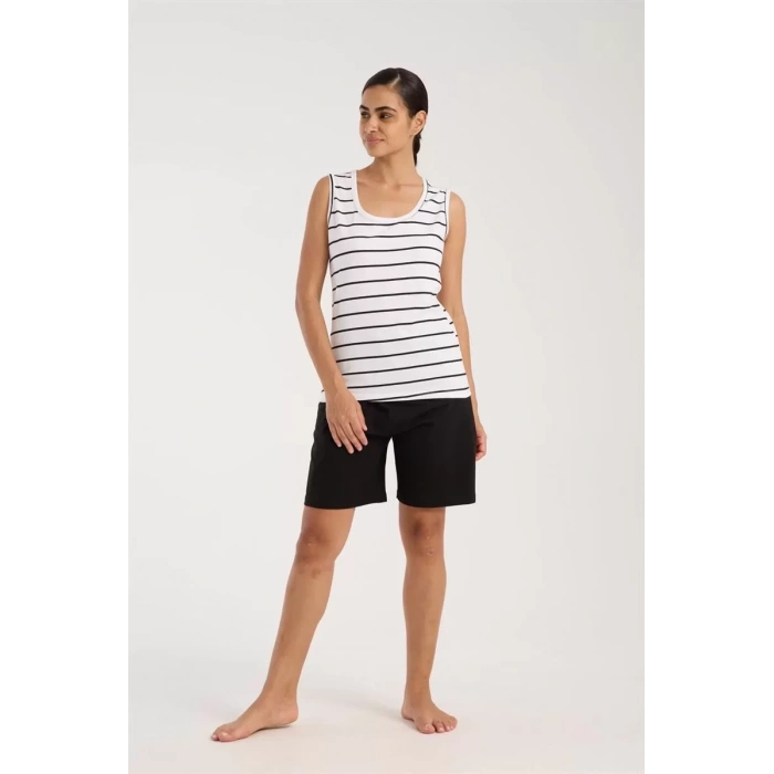 Moda Kadın Kalın Askılı Beyaz Şortlu Pijama Takımı