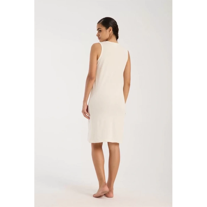 Moda Kadın Kalın Askılı Penye Gecelik Ekru