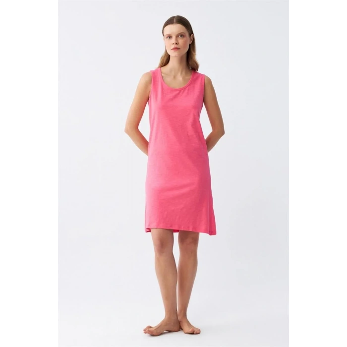 Moda Kadın Kalın Askılı Penye Gecelik Fuşya