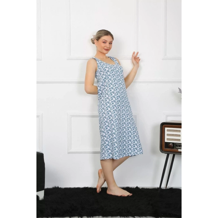 Moda Kadın Kalın Askılı Penye Uzun Gecelik