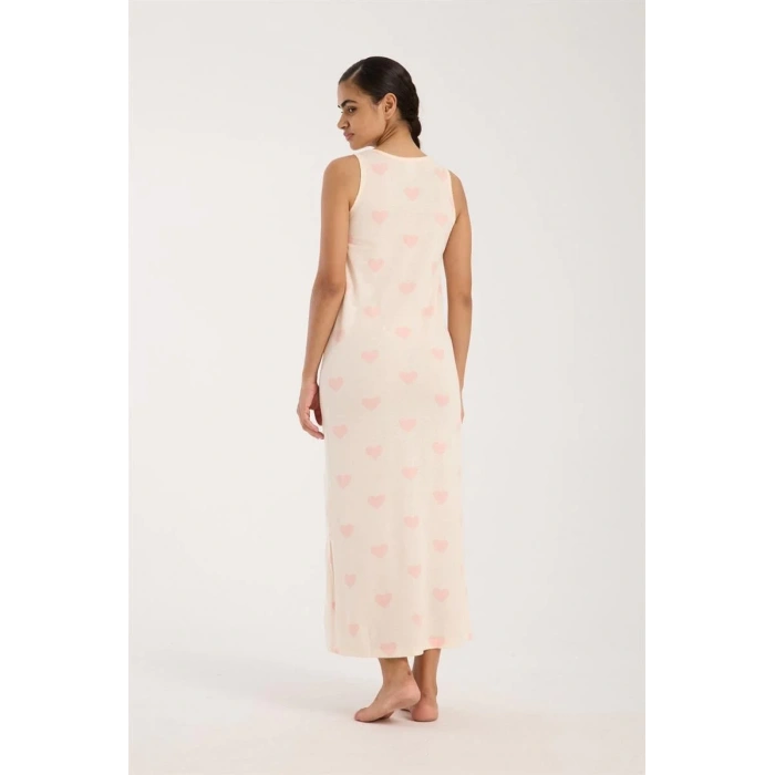 Moda Kadın Kalın Askılı Yırtmaçlı Uzun Pudra Gecelik