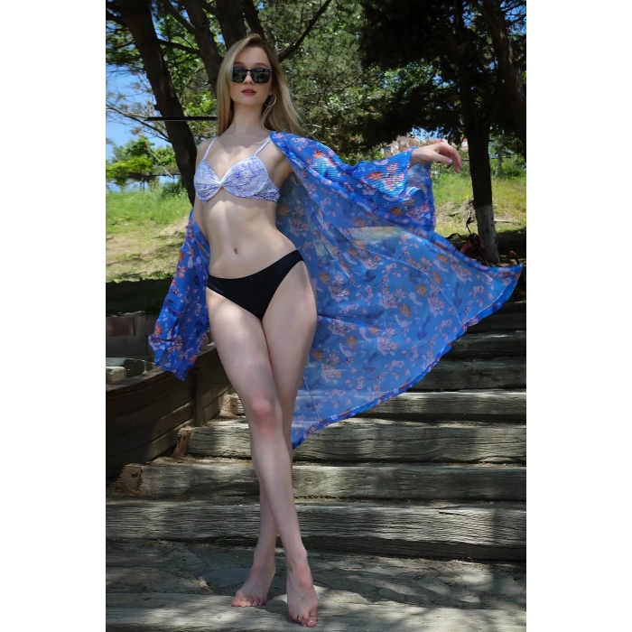 Moda Kadın Kimono Pareo Plaj Elbisesi Mavi