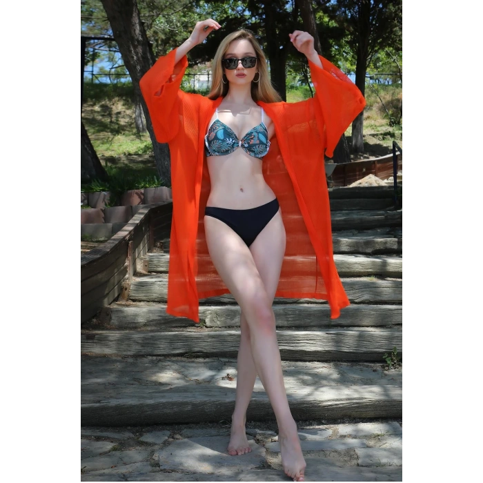 Moda Kadın Kimono Pareo Plaj Elbisesi Turuncu