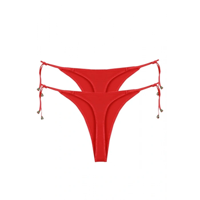 Moda Kadın Kırmızı Yandan Bağlamalı 2li Tanga Slip