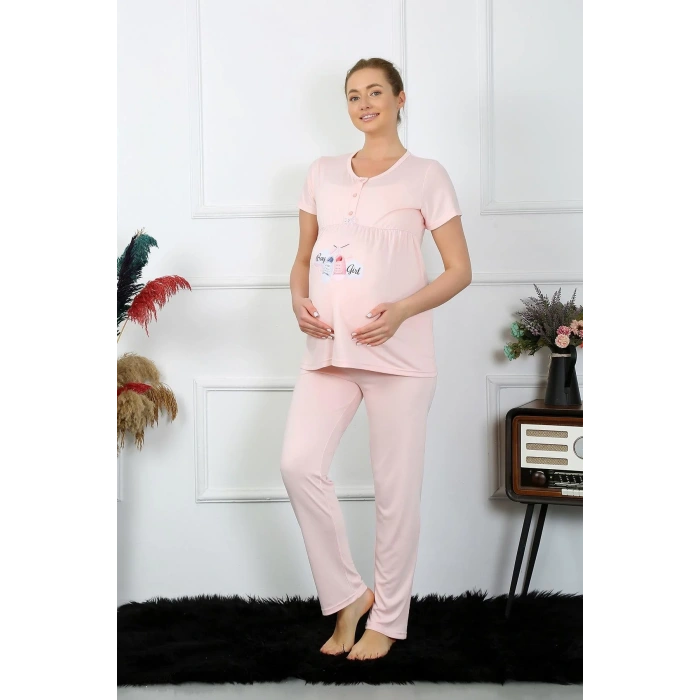 Moda Kadın Kısa Kol Hamile Lohusa Pijama Takımı