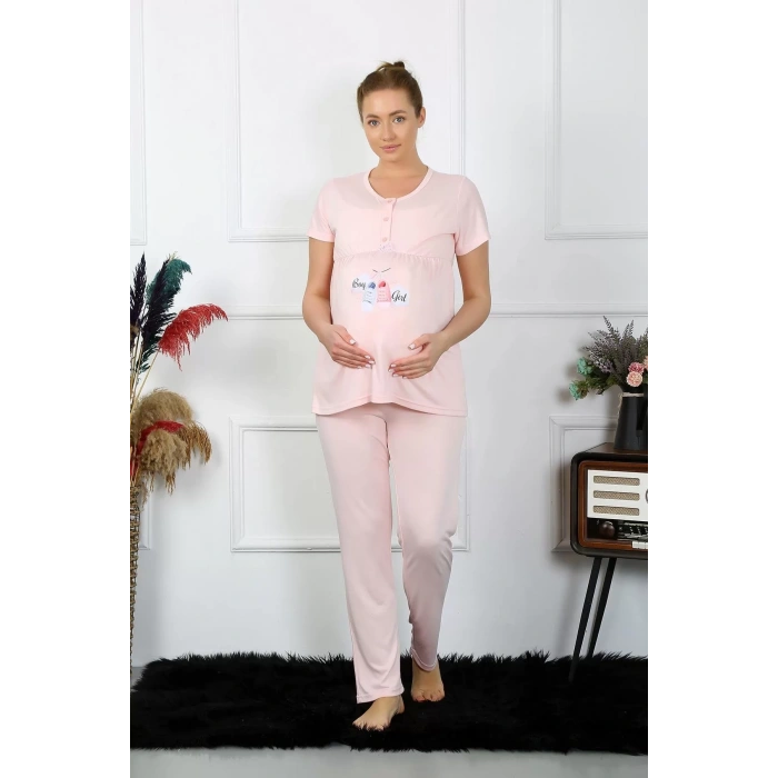 Moda Kadın Kısa Kol Hamile Lohusa Pijama Takımı