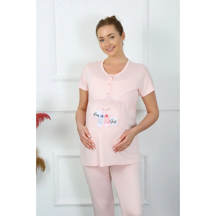Moda Kadın Kısa Kol Hamile Lohusa Pijama Takımı